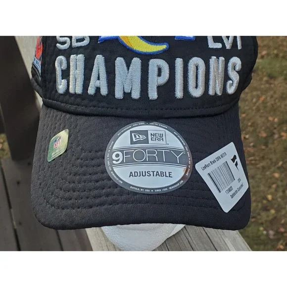 New Era Los Angeles Rams Hat Mens 9FORTY Black Snapback Super Bowl LVI Champions - Picture 8 of 11